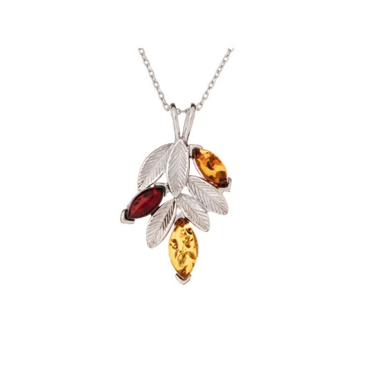Ciondolo in ambra naturale color cognac, argento 925 rodiato, diametro 2x3 cm
