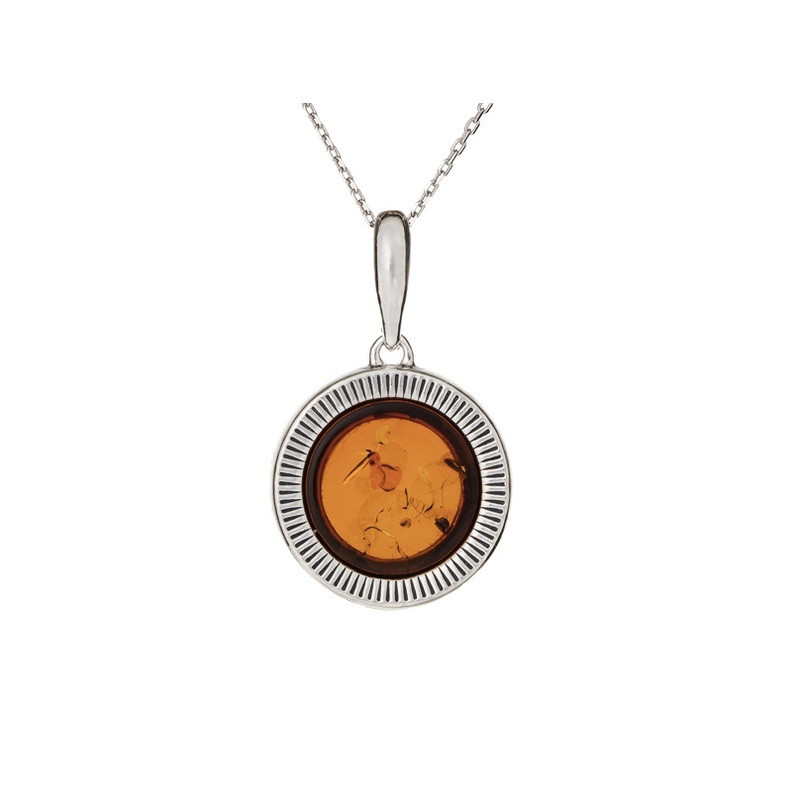 Pendentif en ambre de la mer Baltique, en argent 925 vieilli