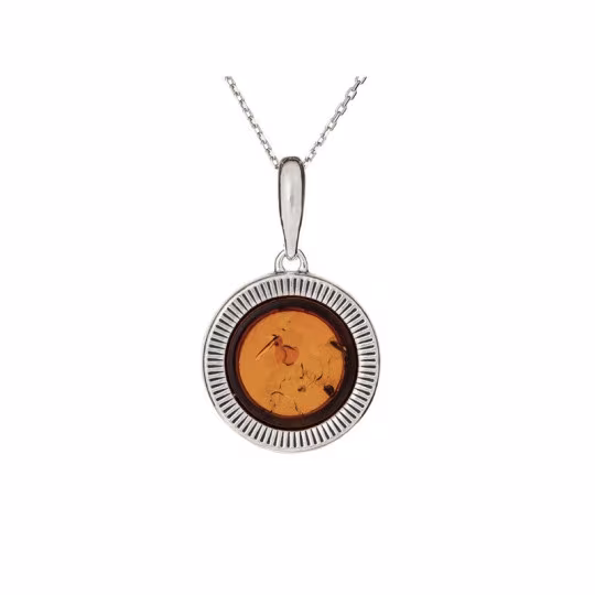 Pendentif en ambre de la mer Baltique, en argent 925 vieilli