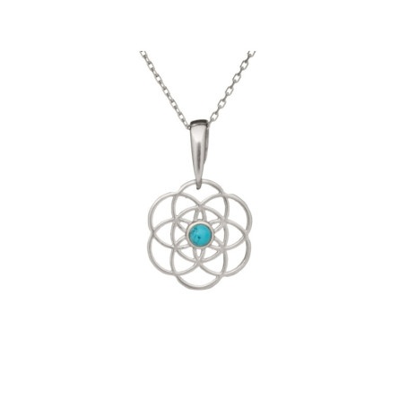 Colgante flor de la vida turquesa, plata 925 rodiada