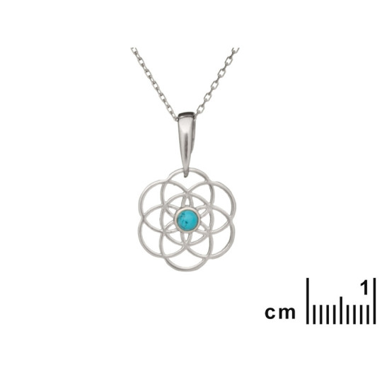 Ciondolo fiore della vita turchese, argento 925 rodiato