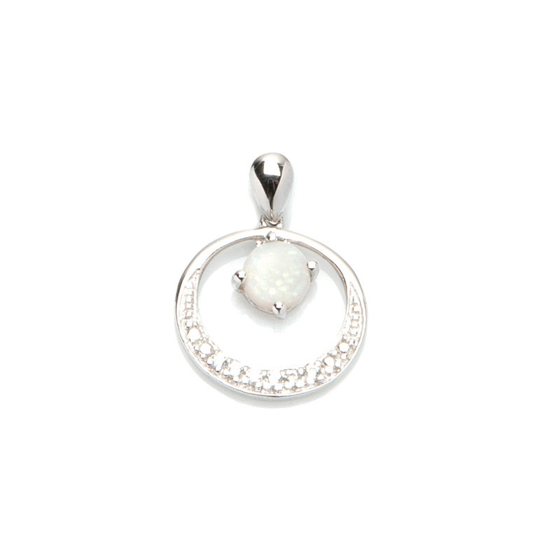 Pendente rotondo in opale naturale e ossido di zirconio, in argento 925 rodiato