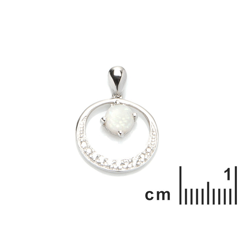 Pendente rotondo in opale naturale e ossido di zirconio, in argento 925 rodiato