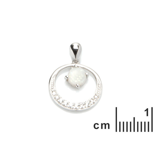 Pendente rotondo in opale naturale e ossido di zirconio, in argento 925 rodiato