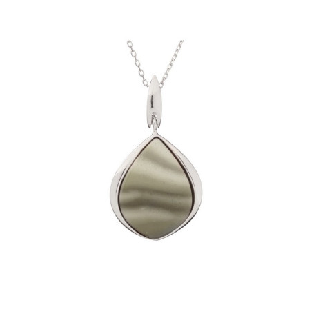 Pendentif en silex rayé multicolore, argent 925 rhodié, diamètre 1,8x2+1 cm