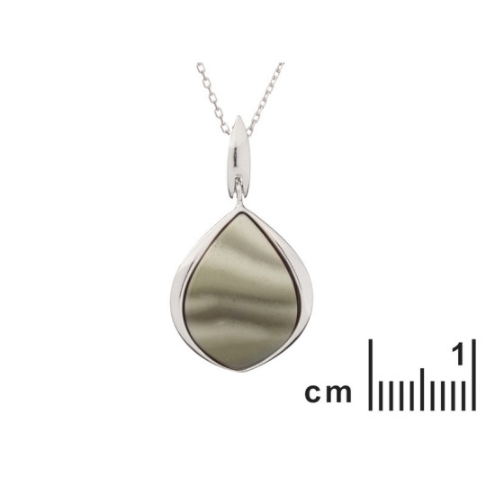 Ciondolo in selce a strisce multicolori, argento 925 rodiato, diametro 1,8x2+1 cm