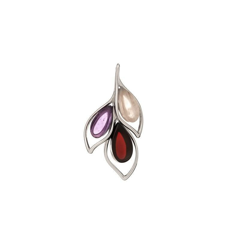 Ciondolo multipietra, argento 925 rodiato, diametro 1,5 x 3 cm