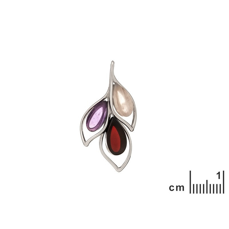 Multi-stone pendant, rhodium-plated 925 silver, diameter 1.5x3 cm