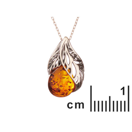 Pendentif en ambre cognac naturel, argent 925 vieilli, diamètre 1,2x2 cm