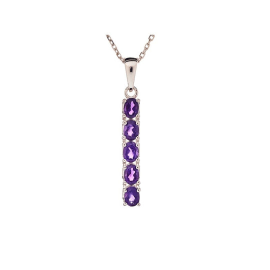 Pendentif en améthyste violette, argent 925 rhodié, diamètre 0,4x2+0,7 cm
