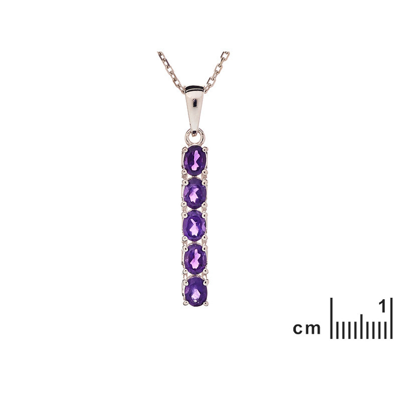 Pendentif en améthyste violette, argent 925 rhodié, diamètre 0,4x2+0,7 cm