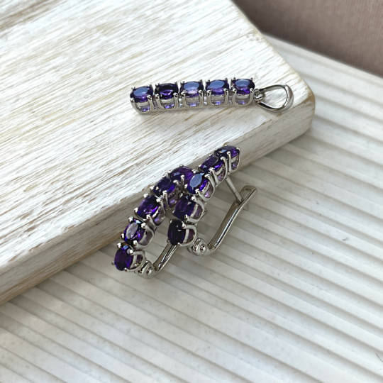 Pendentif en améthyste violette, argent 925 rhodié, diamètre 0,4x2+0,7 cm