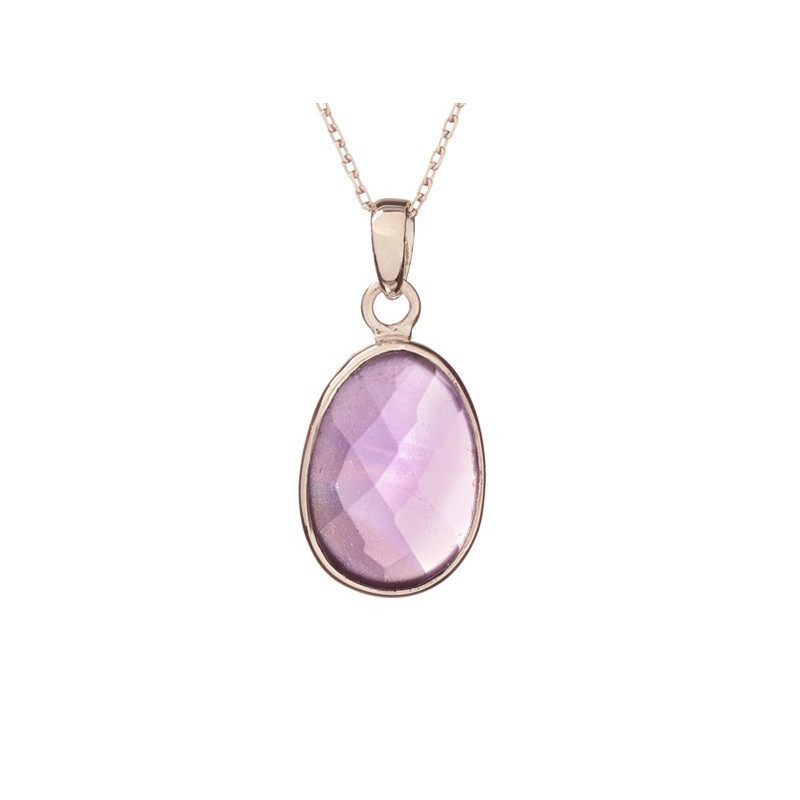 Ciondolo ovale in ametista naturale viola, argento 925 rodiato