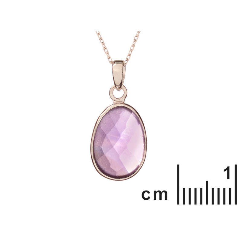 Ciondolo ovale in ametista naturale viola, argento 925 rodiato
