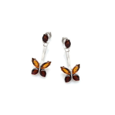 Pendientes de mariposa en ámbar coñac y plata 925 rodiada.