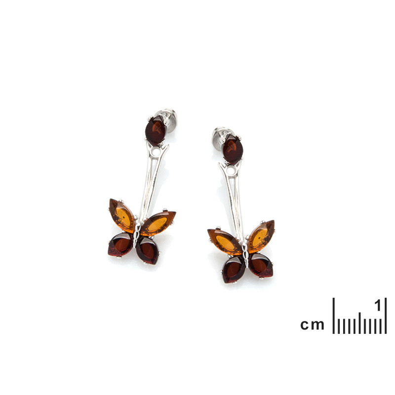 Schmetterlings-Ohrhänger aus Cognac-Bernstein, rhodiniertes 925er Silber