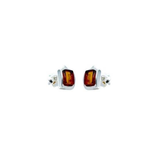 Boucles d'oreilles en ambre cognac naturel rectangulaire, en argent 925