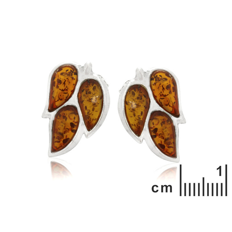 Cognac amber drop earrings, in rhodium-plated 925 silver