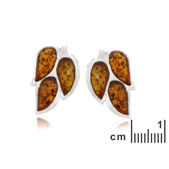 Clous d'oreilles en ambre cognac goutte, en argent 925 rhodié