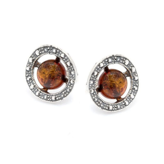 Orecchini in ambra cognac del Mar Baltico in argento 925 invecchiato