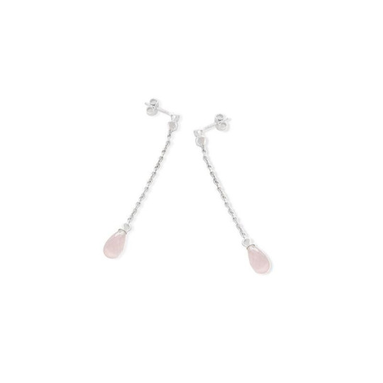 Boucles d'oreilles pendantes en quartz rose goutte, en argent 925 rhodié