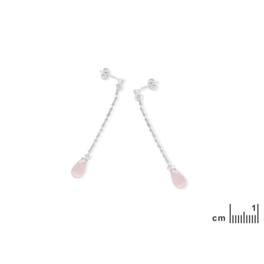Boucles d'oreilles pendantes en quartz rose goutte, en argent 925 rhodié