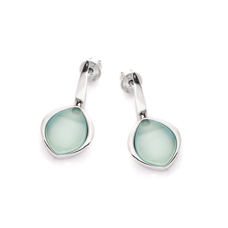Boucles d'oreilles pendantes en agate bleue irréguliere, en argent 925 rhodié
