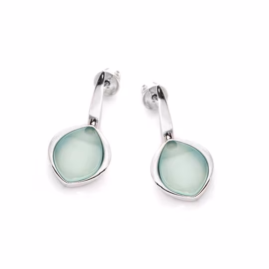 Irregular blue agate dangle earrings, rhodium-plated 925 silver