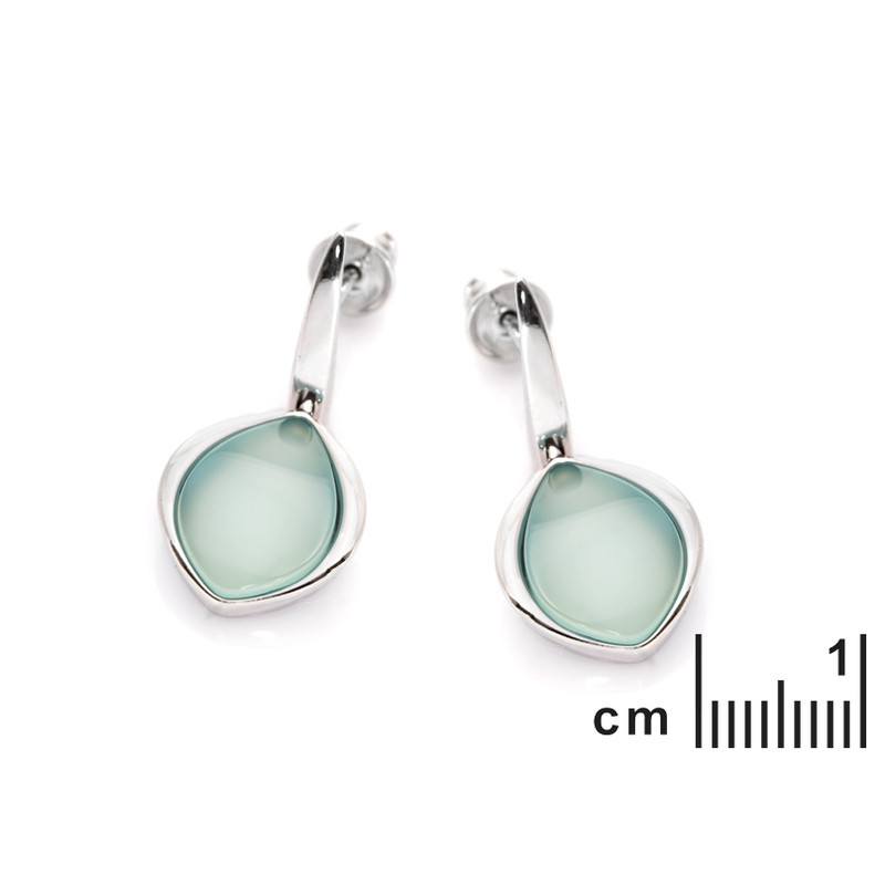 Boucles d'oreilles pendantes en agate bleue irréguliere, en argent 925 rhodié