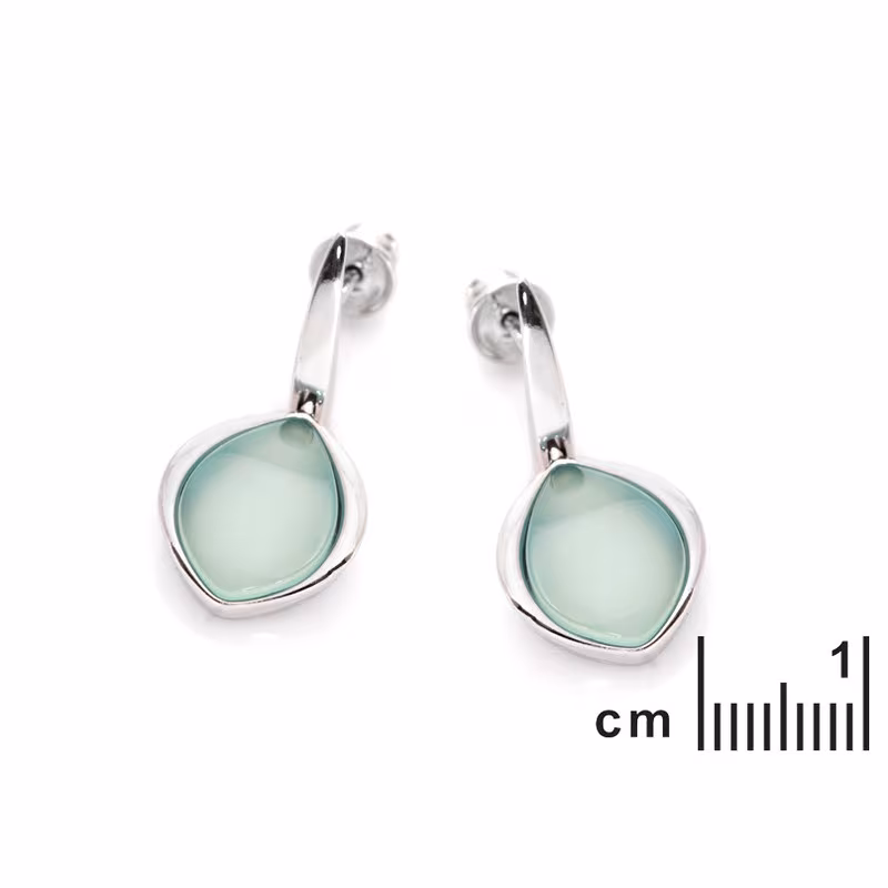 Irregular blue agate dangle earrings, rhodium-plated 925 silver