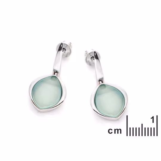 Irregular blue agate dangle earrings, rhodium-plated 925 silver
