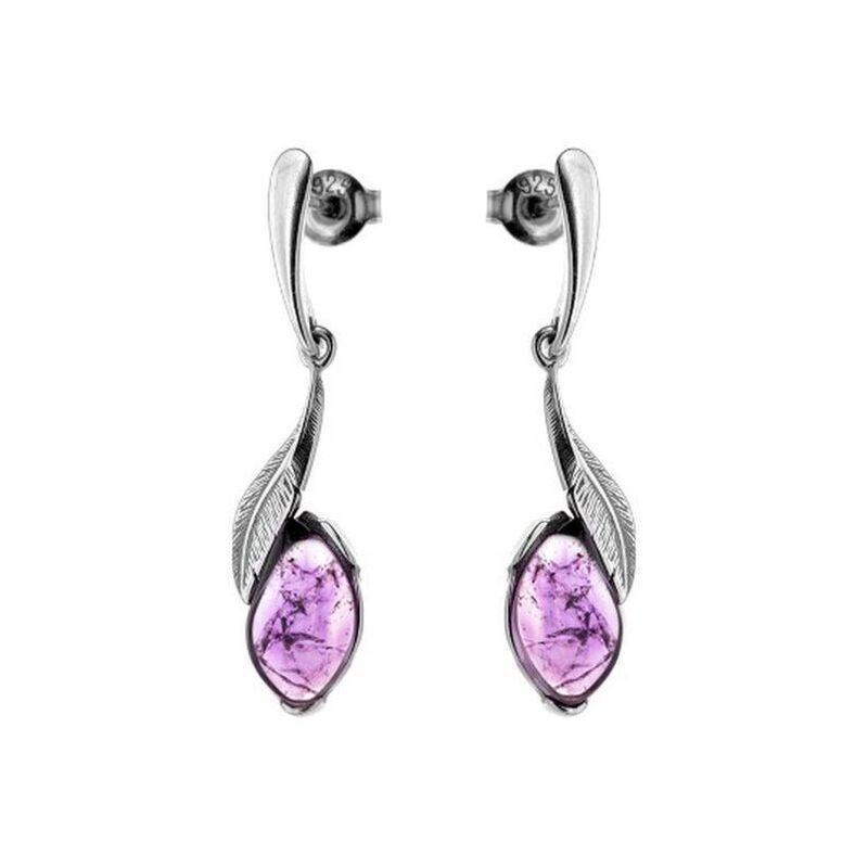Pendientes colgantes de amatista morada, plata 925 rodiada