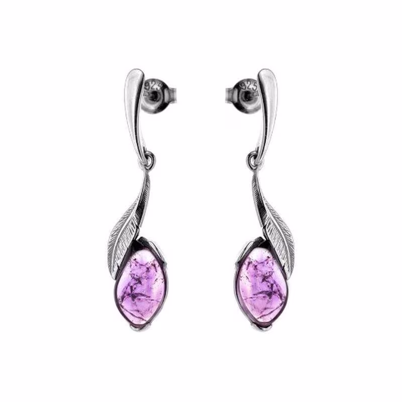 Purple amethyst drop earrings, rhodium-plated 925 silver