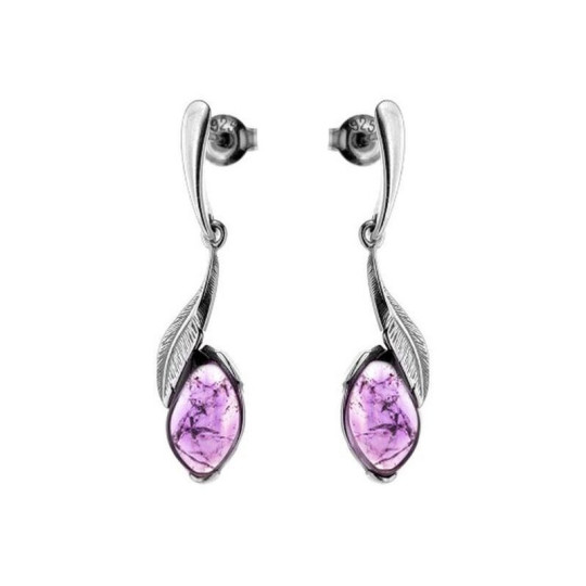 Pendientes colgantes de amatista morada, plata 925 rodiada