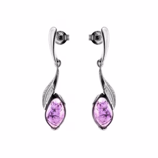 Purple amethyst drop earrings, rhodium-plated 925 silver
