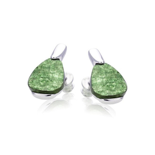 Pendientes triangulares de aventurina verde natural en plata 925 rodiada.