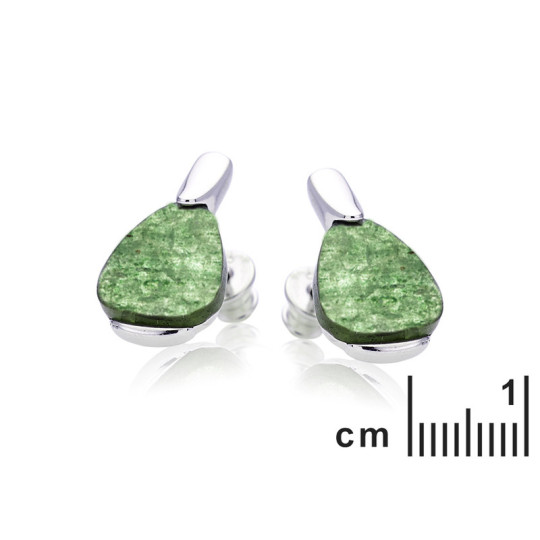 Pendientes triangulares de aventurina verde natural en plata 925 rodiada.