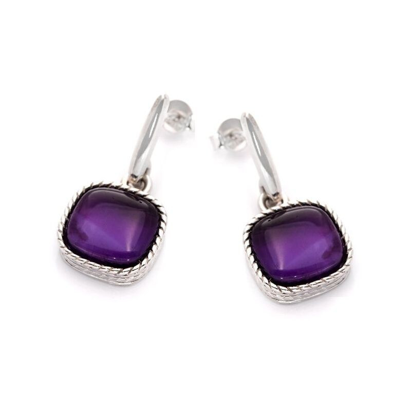 Pendientes colgantes cuadrados de amatista morada, plata 925 rodiada