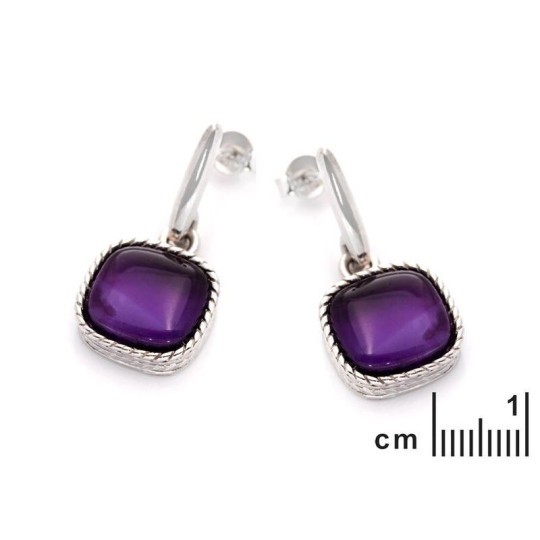 Pendientes colgantes cuadrados de amatista morada, plata 925 rodiada