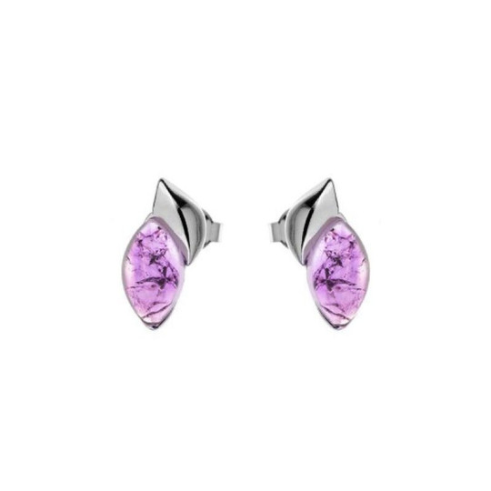 Clous d'oreilles en améthyste violette naturelle navette, en argent 925 rhodié