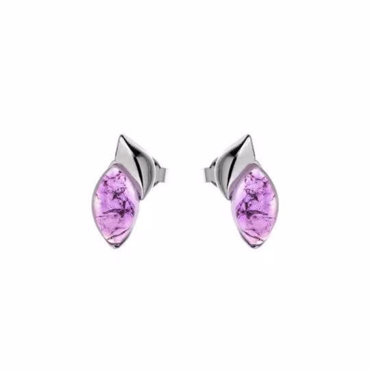Natürliche lila Amethyst-Navette-Ohrstecker, in rhodiniertem 925er Silber