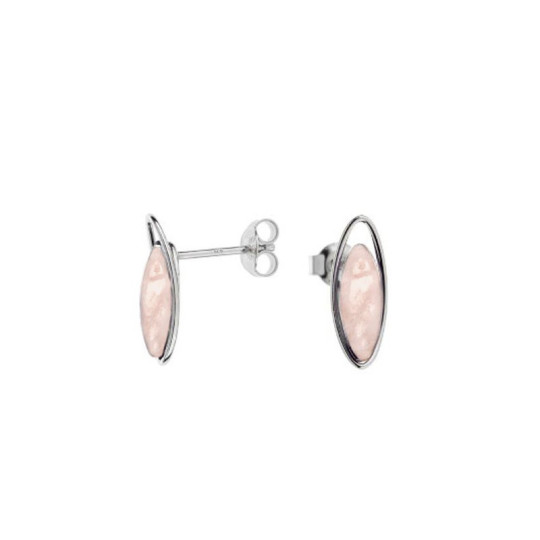 Clous d'oreilles en quartz rose naturel navette, en argent 925 rhodié