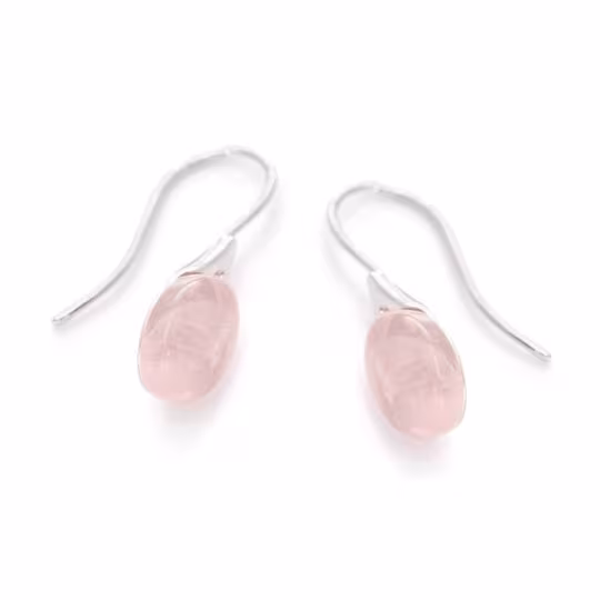 Boucles d'oreilles pendantes en quartz rose ovale, en argent 925 rhodié