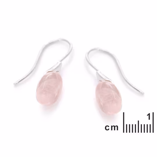 Boucles d'oreilles pendantes en quartz rose ovale, en argent 925 rhodié