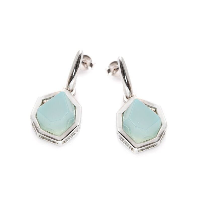 Boucles d'oreilles pendantes en agate bleue irréguliere, en argent 925 rhodié