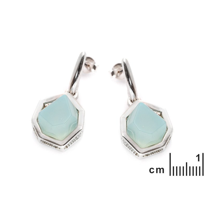 Boucles d'oreilles pendantes en agate bleue irréguliere, en argent 925 rhodié