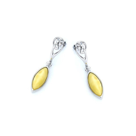 Honey amber navette drop earrings, in rhodium-plated 925 silver