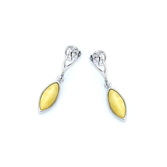 Orecchini pendenti navette color miele e ambra, in argento 925 rodiato