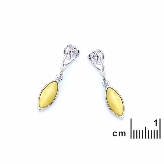 Orecchini pendenti navette color miele e ambra, in argento 925 rodiato