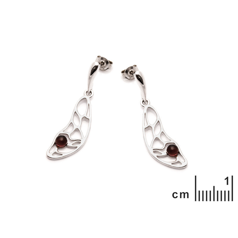Boucles d'oreilles papillons en ambre cognac naturel, en argent 925 rhodié